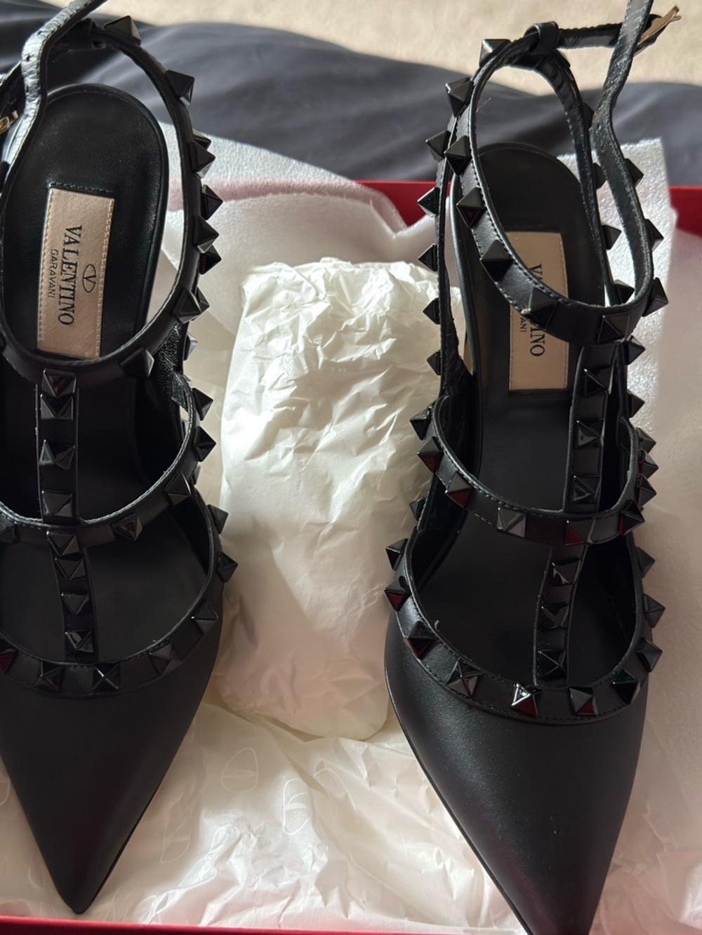 Valentino Black Pyramid-Stud Strappy Heels - Picture 3 of 4